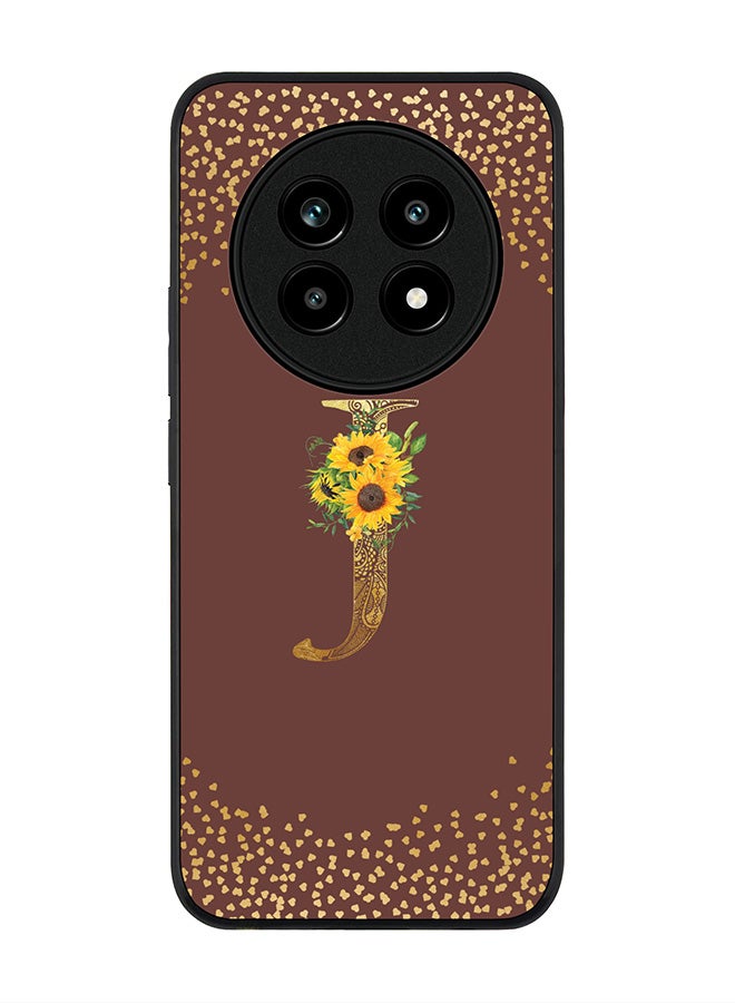 For Realme 13 Pro / 13 Pro+ Case,Slim fit Camera Protection, Shockproof Thin Phone cover  - Custom Floral Monogram - J  (Brown )
